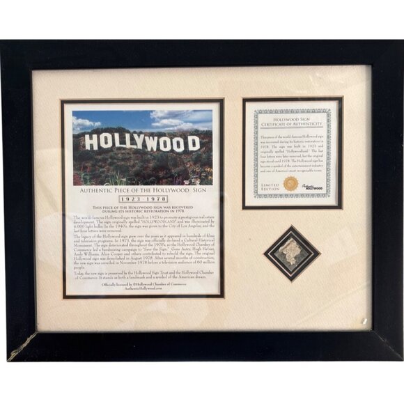 Authentic Hollywood Sign Piece Plaque With Certificate Of Authenticity In Black - Picture 1 of 12
